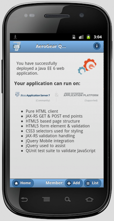 App running in Android simulator