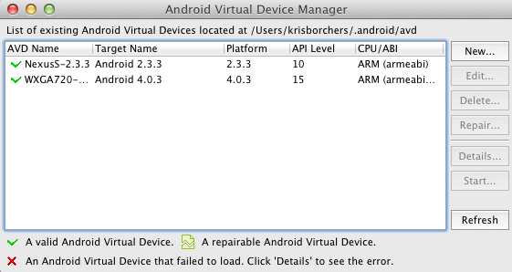 AVD selection window