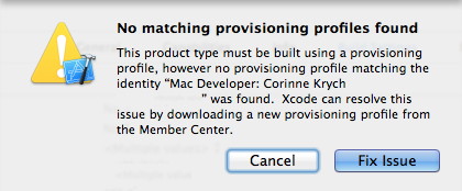 No matching provisioning profile