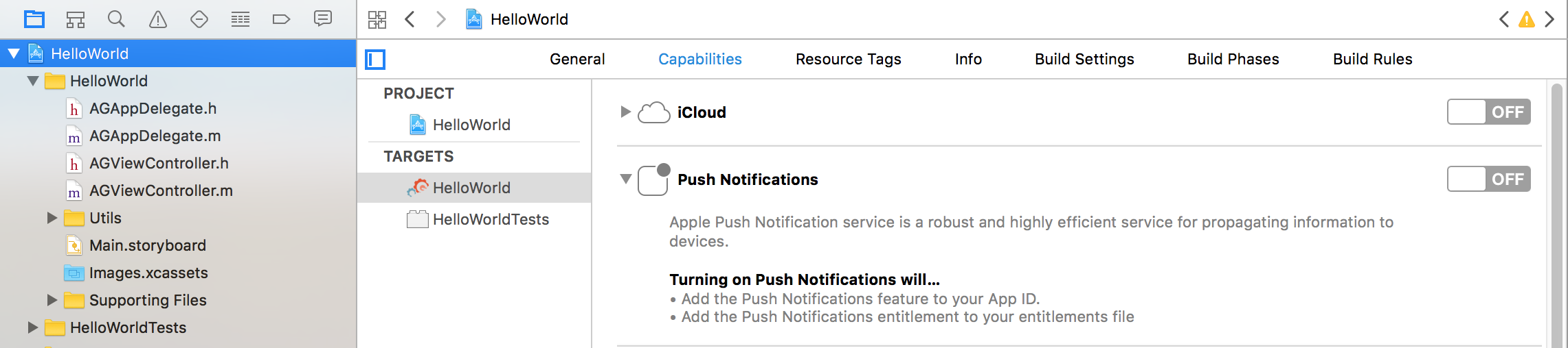 Push Capabilities disabled