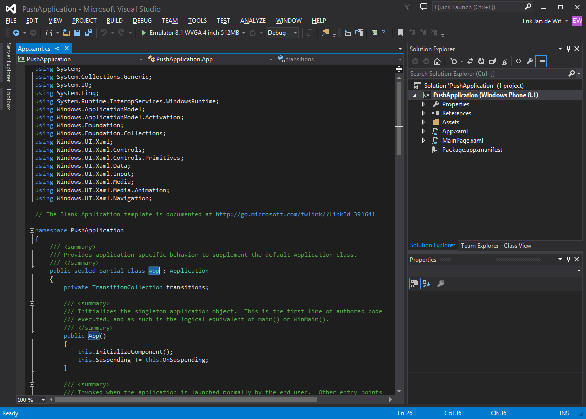 Visual Studio Main Screen